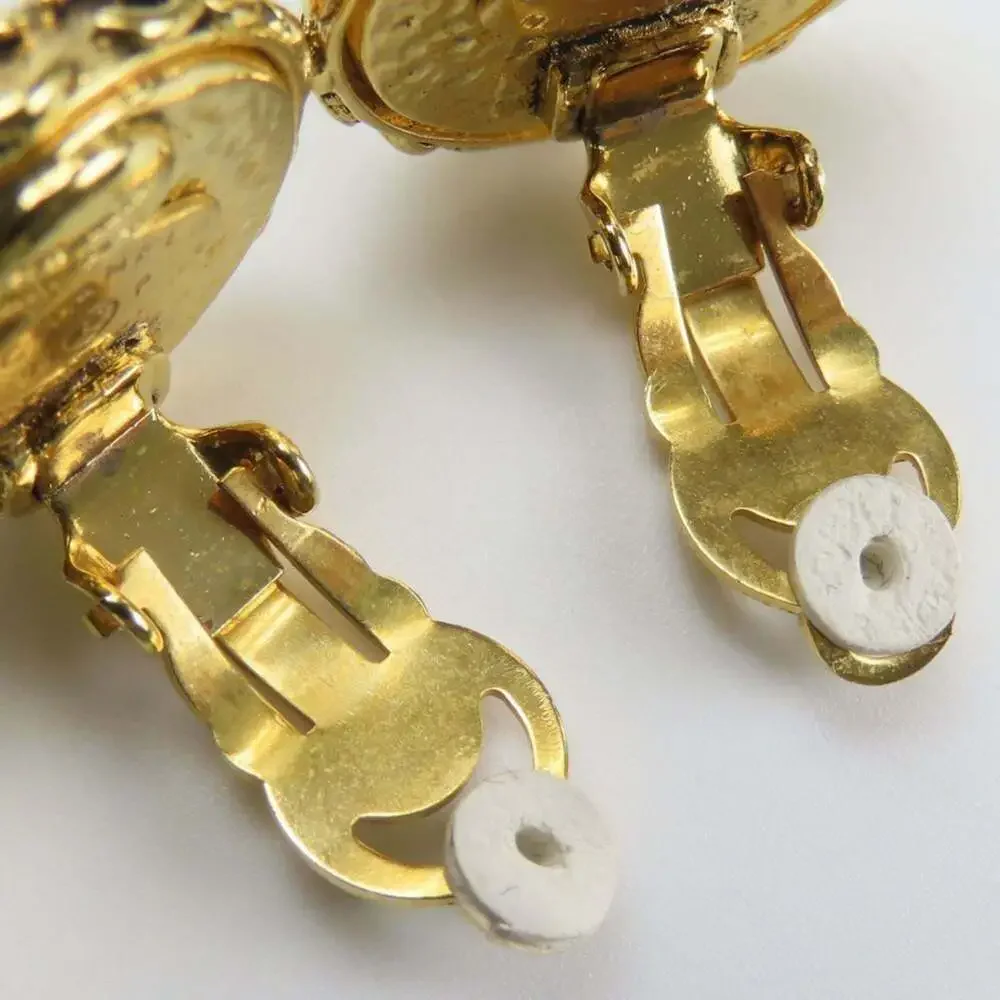 CHANEL Gold Pearl Logo Earrings